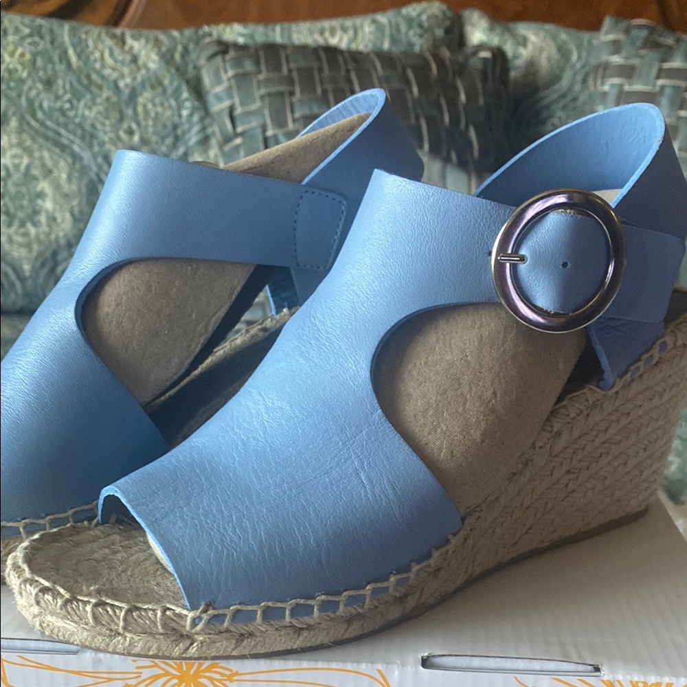Powder Blue Espadrille Wedges with Cut-Out Design